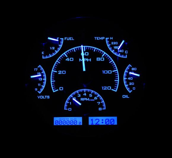 Dakota Digital Dash VHX Black Alloy/Blue, 66-77 Ford Bronco, 61-66 Ford Truck